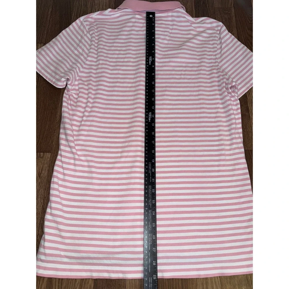 Banana Republic Mens L Pink‎ White Striped Pique Polo Shirt Standard Fit 887858